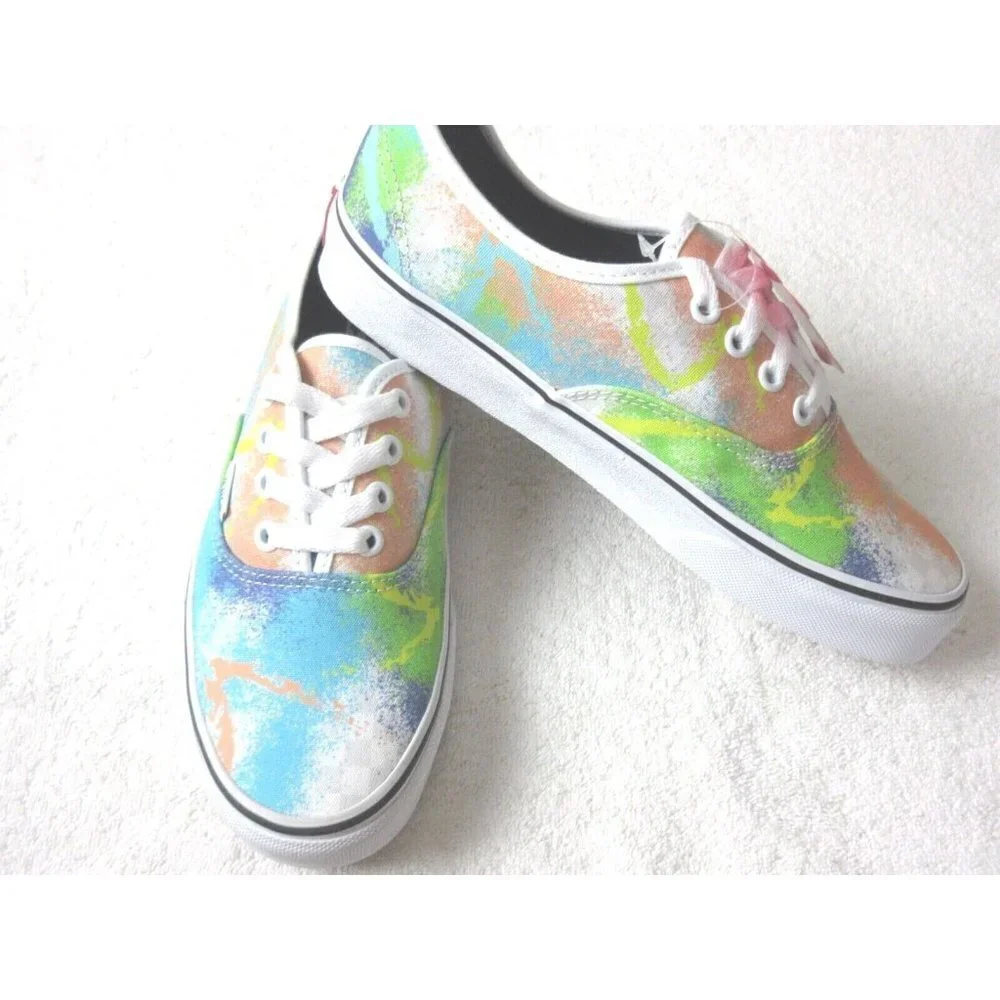 Vans Women's Authentic Retro Mart Paint True White Canvas Shoes Size 7.5 NIB
